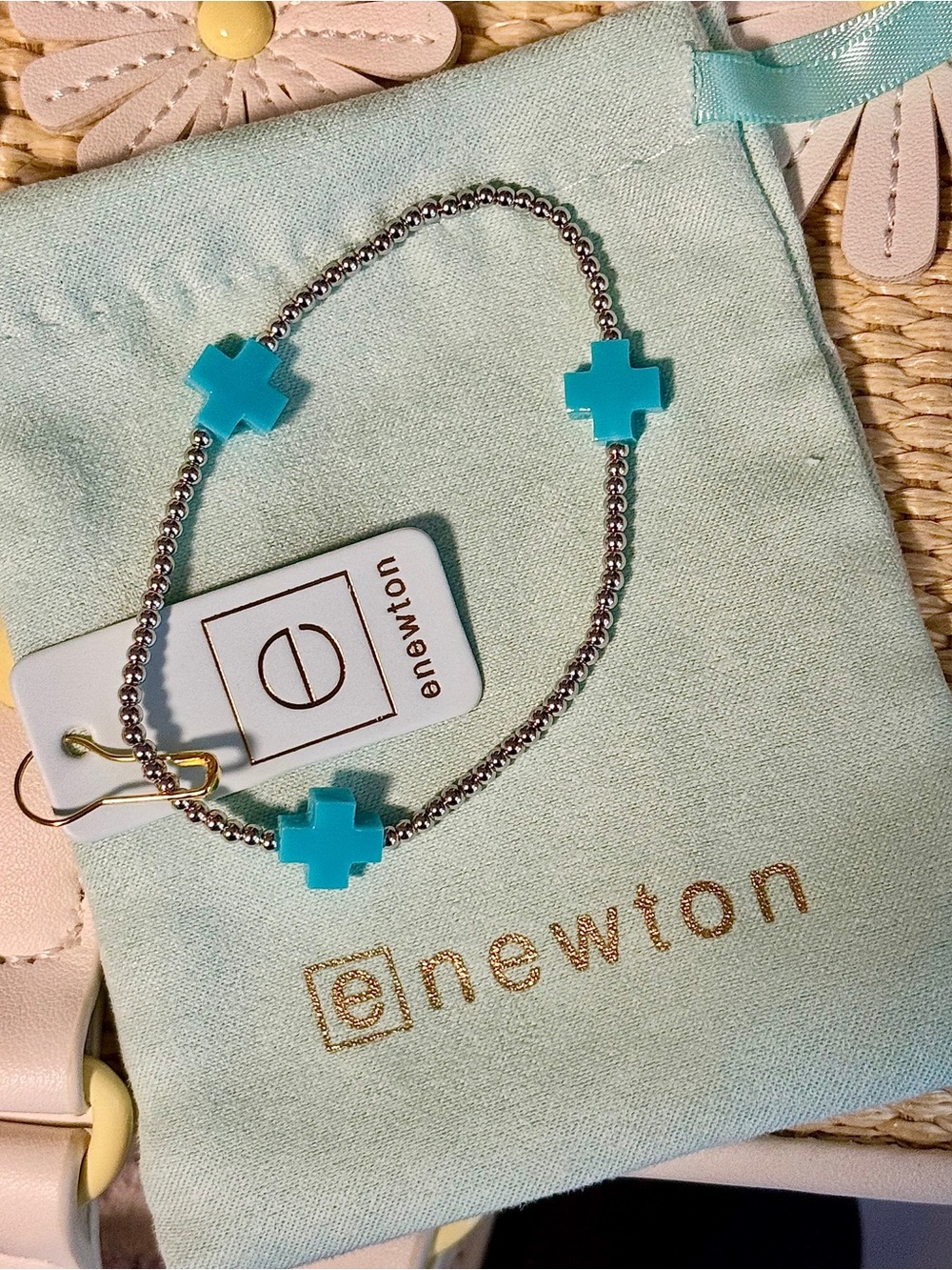 enewton Light Blue Cross Silver Bead Bracelet New